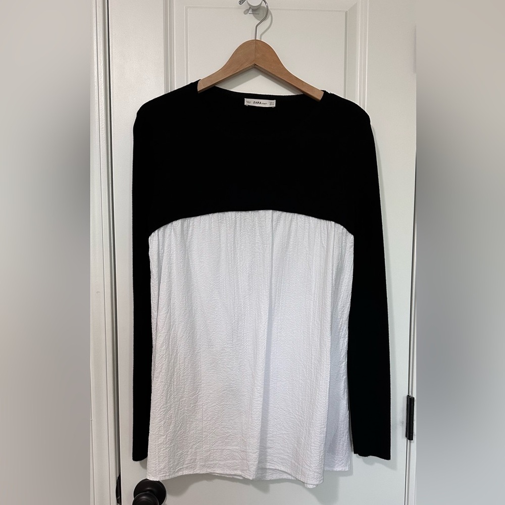 Zara Long Sleeve Knit Black and White Women’s Top